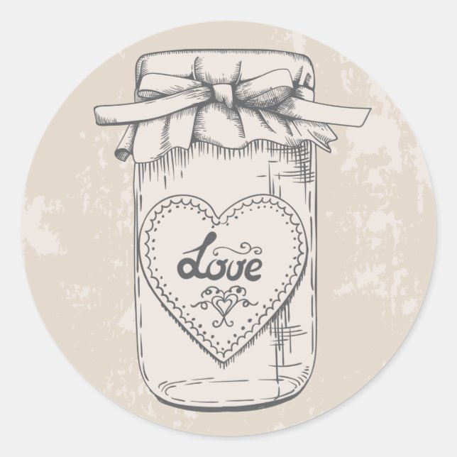 Adesivo Rustic Mason Jar Love Hearts Tan Wedding (Frente)
