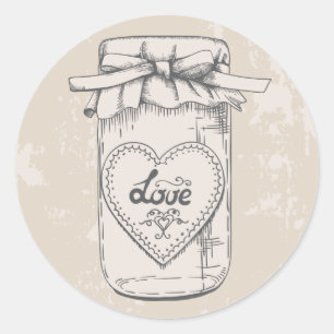 Adesivo Rustic Mason Jar Love Hearts Tan Wedding