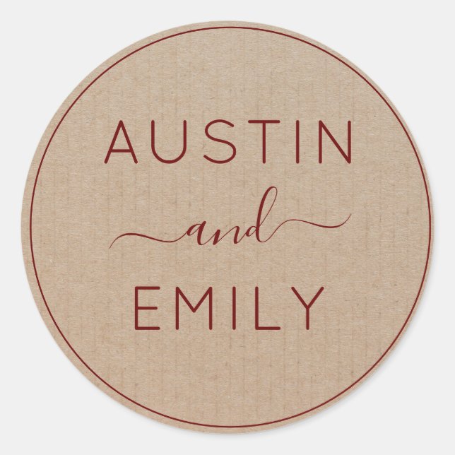 Adesivo Rustic Modern Boho Wedding Kraft Clas Personalizad (Frente)