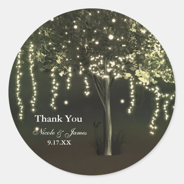 Adesivo Rustic Mossy Lighted Tree Weding Favor Stickers (Frente)