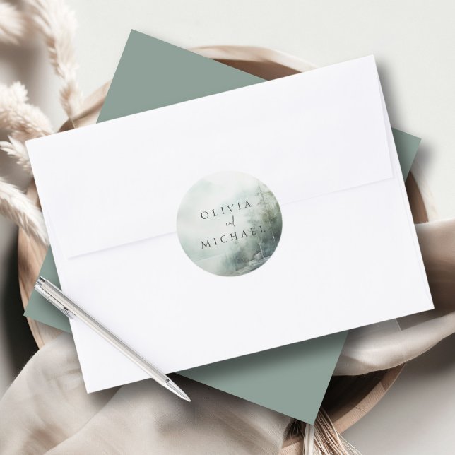 Adesivo Rustic Mountain Lake Misty Pines Wedding (Criador carregado)
