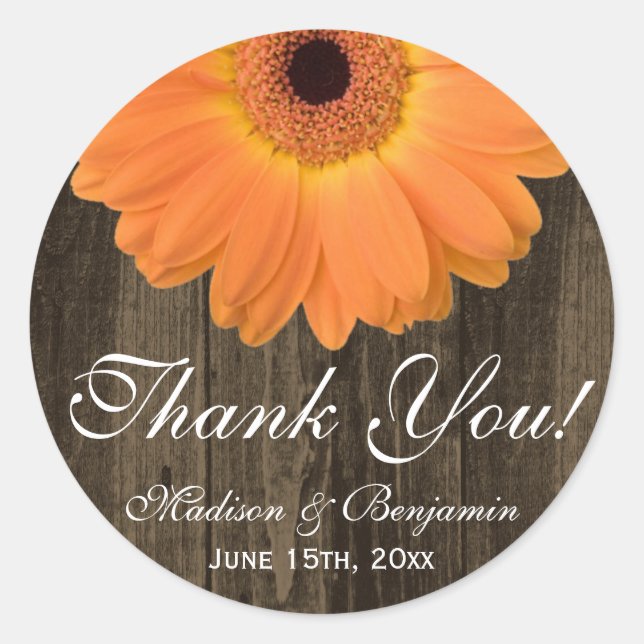 Adesivo Rustic Orange Daisy Weding Obrigado Sticker (Frente)