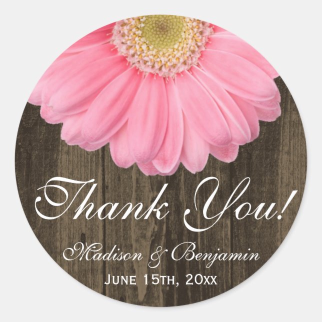 Adesivo Rustic Pink Daisy Weding Obrigado Sticker (Frente)