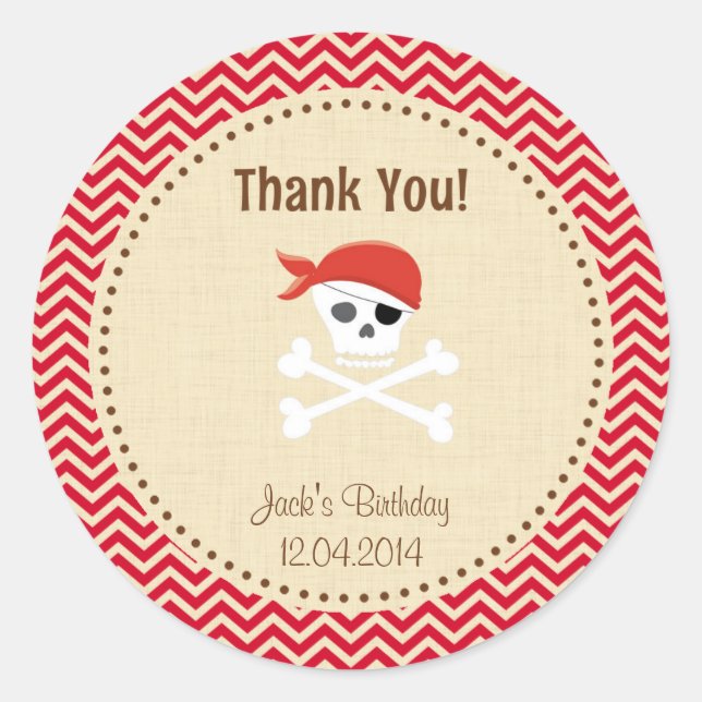 Adesivo Rustic Pirate Birthday Obrigado Sticker Red (Frente)