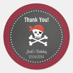 Adesivo Rustic Pirate Birthday Obrigado Sticker Red