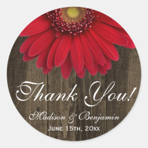 Adesivo Rustic Red Gerber Daisy Weding Obrigado Sticker