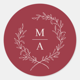 Adesivo Rustic Red Simple Elegante Laurel Wreath Monograma
