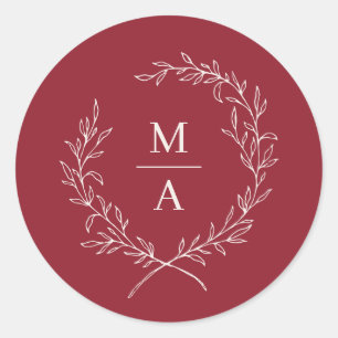 Adesivo Rustic Red Simple Elegante Laurel Wreath Monograma