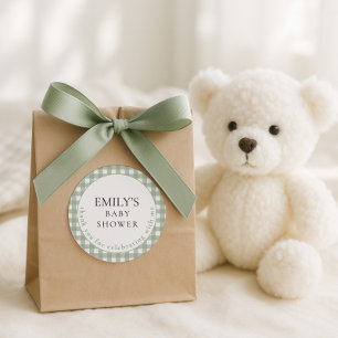 Adesivo Rustic Sage Gingham Obrigado Chá de fraldas