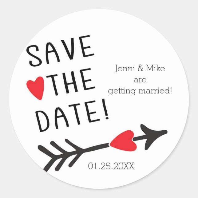 Adesivo Rustic SAVE THE DATE Heart Arrow Stickers (Frente)