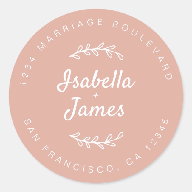 Adesivo Rustic Script Dusty Pink Endereço de Devolução de  (Frente)