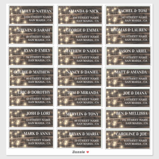Adesivo Rustic String Lights Wedest Address Labels (Folha)