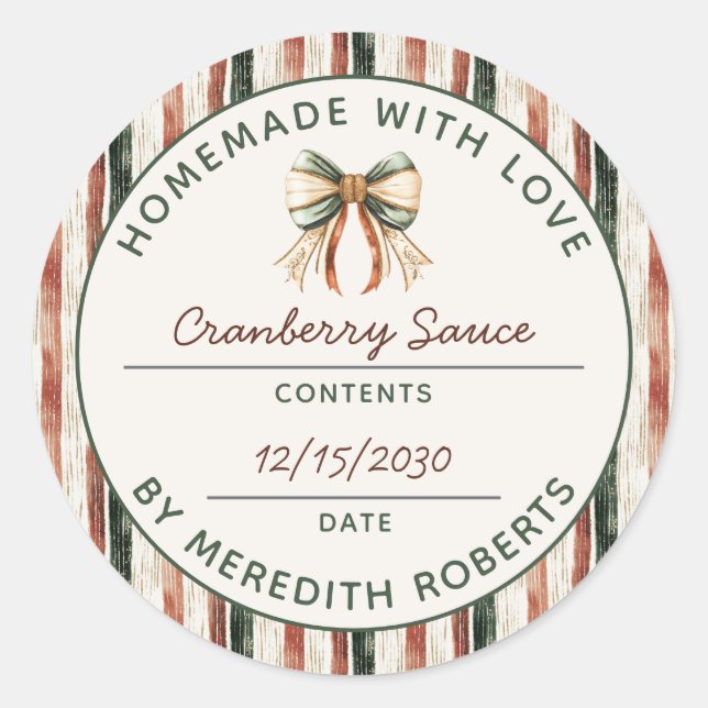 Adesivo Rustic Stripes Holiday Food Gift Product Label (Frente)