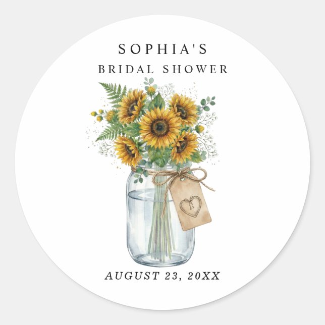 Adesivo Rustic Sunflower Mason Jar Bridal Shower  (Frente)