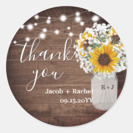 Adesivo Rustic Sunflower Mason Jar Weding Obrigado