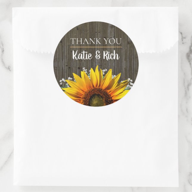 Adesivo Rustic Sunflower Obrigado Casamento (Bolsa)