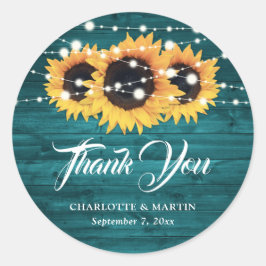 Adesivo Rustic Teal Sunflower Obrigado Favor De Casamento