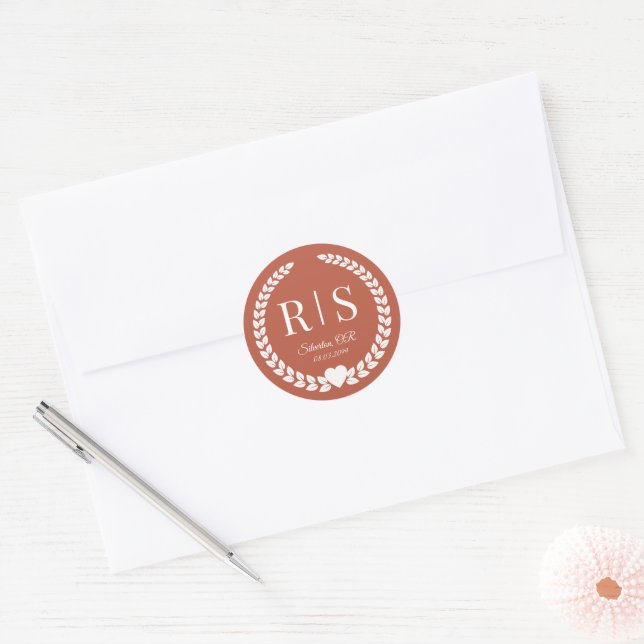 Adesivo Rustic Terracotta Ember Wedding Monogram Initials (Envelope)