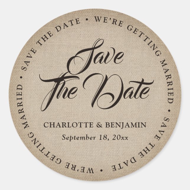 Adesivo Rustic Vintage Burlap Casou Salve A Data (Frente)