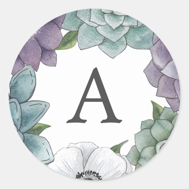 Adesivo Rustic Watercolor Floral Succults Monograma (Frente)