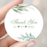 Adesivo Rustic Watercolor Greenery Floral Obrigado<br><div class="desc">Rustic Watercolor Greenery Floral Agradeço A Clássica Palheta Redonda. Este simples e elegante design botânico apresenta as folhas do estilo aquarela eucalipto em tons de verde e branco.</div>