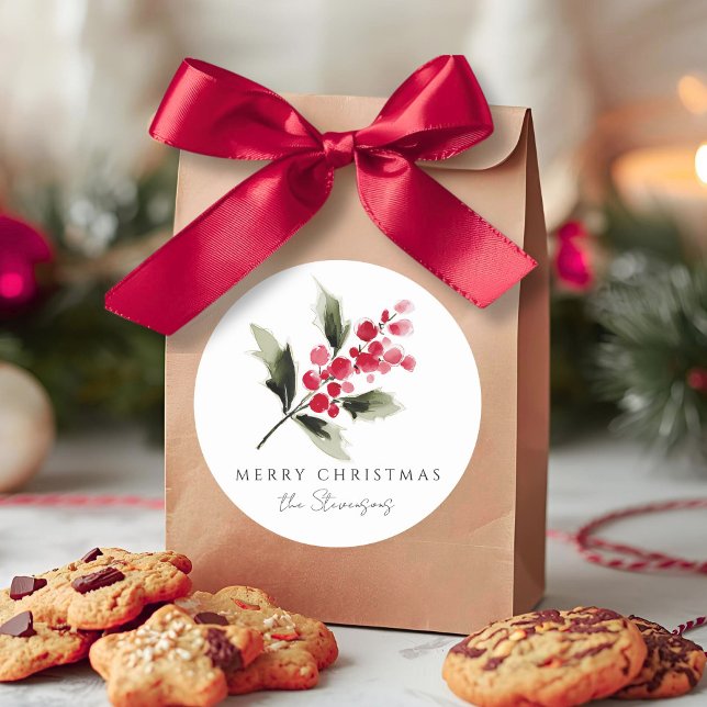 Adesivo Rustic Watercolor Holly Berry Christmas (Criador carregado)
