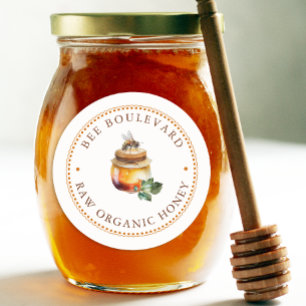 Adesivo Rustic Watercolor Queen Bee Honey Jar Beekeeper