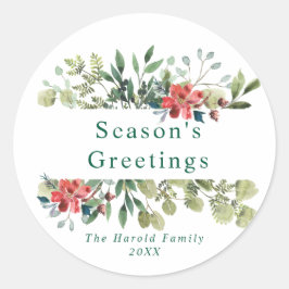 Adesivo Rustic Watercolor Winter Greenery com Flores Verme