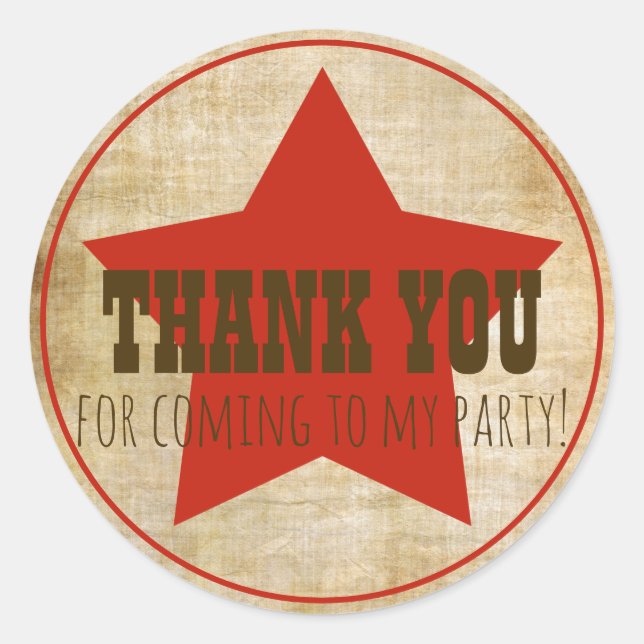 Adesivo Rustic Western Red Star Aniversário Favor Bag (Frente)