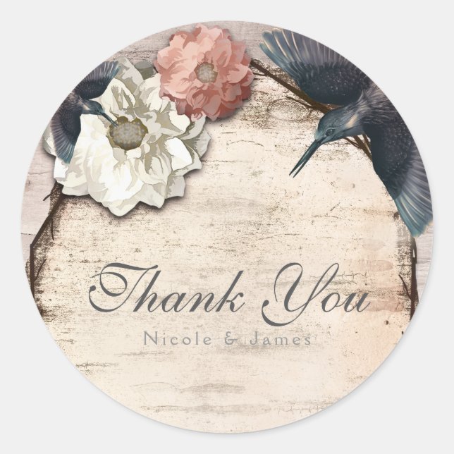 Adesivo Rustic White Birch Floral & Hummingbird Favor (Frente)
