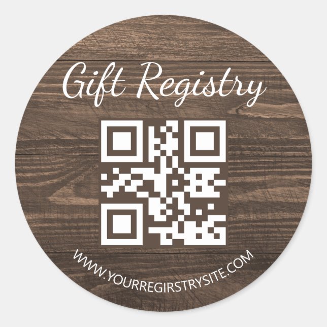Adesivo rustic wood gift registry qr code baby shower (Frente)