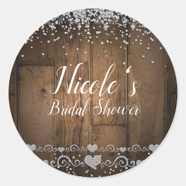 Adesivo Rustic Wood Glam Diamantes Glitter Party Favor (Frente)