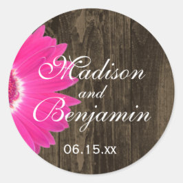 Adesivo Rustic Wood Hot Pink Daisy Weding Favor Stickers