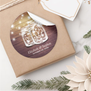 Adesivo Rustic Wood Mason Jar String Luzes Favor de Casame