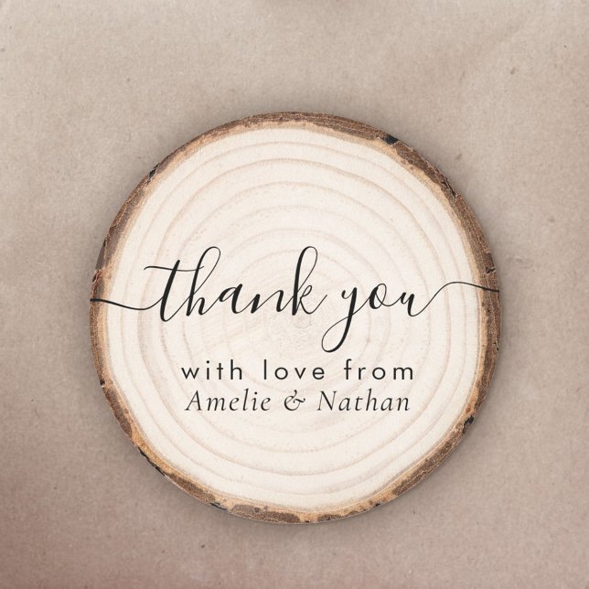 Adesivo Rustic Wood Slice Wedding Thank You (Criador carregado)