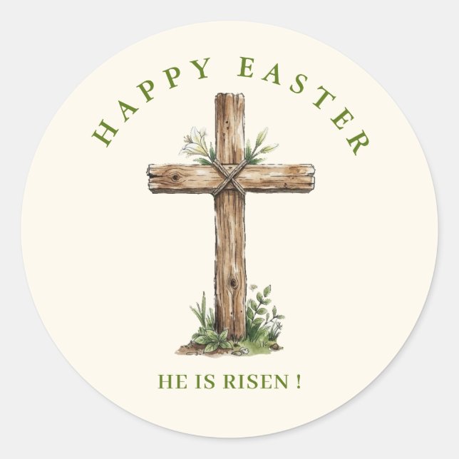 Adesivo Rustic Wooden Cross He is risen Easter (Frente)