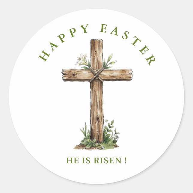 Adesivo Rustic Wooden cross  He is Risen Label / Seal (Frente)