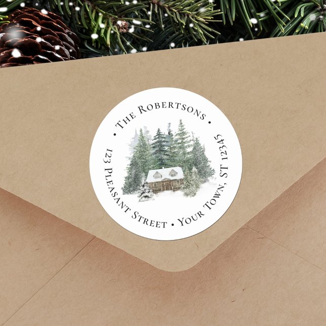 Adesivo Rustic Woodland Christmas Cabin Return Address (Criador carregado)