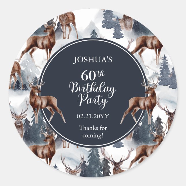 Adesivo Rustic Woodsy Deer | Floresta 60.a Festa de aniver (Frente)