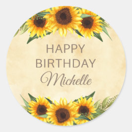 Adesivo Rustic Yellow Sunflower Custom Birday