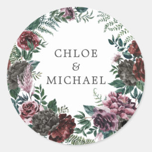 Adesivo Rústico Borgonha Vermelha Floral Envelope Seal