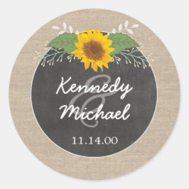 Adesivo Rústico Chalkboard de Sunflower selo de casamento