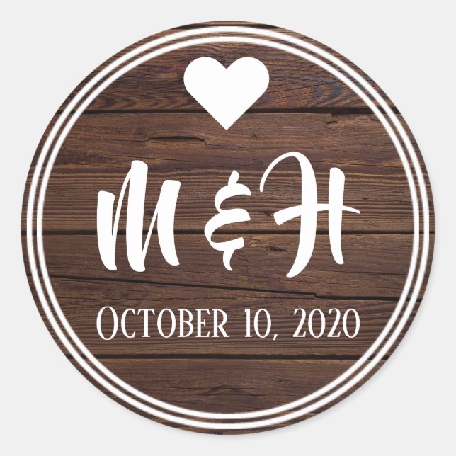 Adesivo Rústico Monograma Data Envelope Seal (Frente)