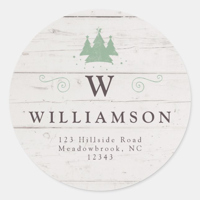 Adesivo Rústico Monograma Madeira Árvore de Natal Endereço (Frente)