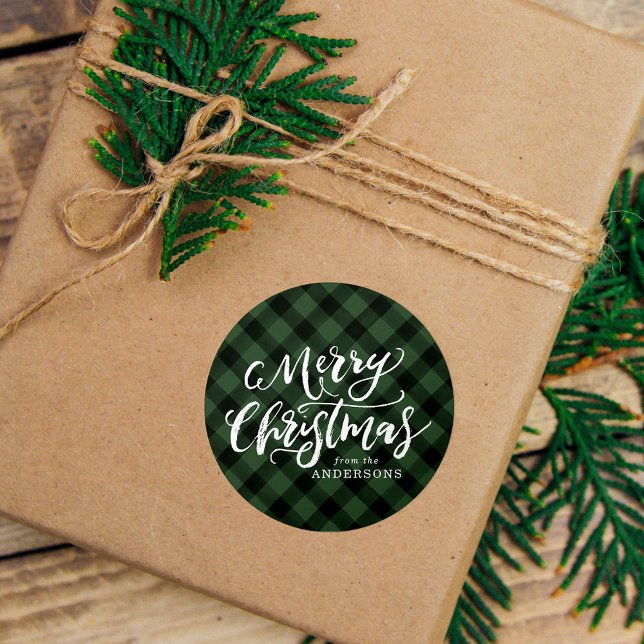 Adesivo Rústico Natal Feliz Script Xadrez Verde (Criador carregado)