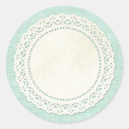 Adesivo Rústico Raça Doméstica Doily em Aqua Blue Burlap