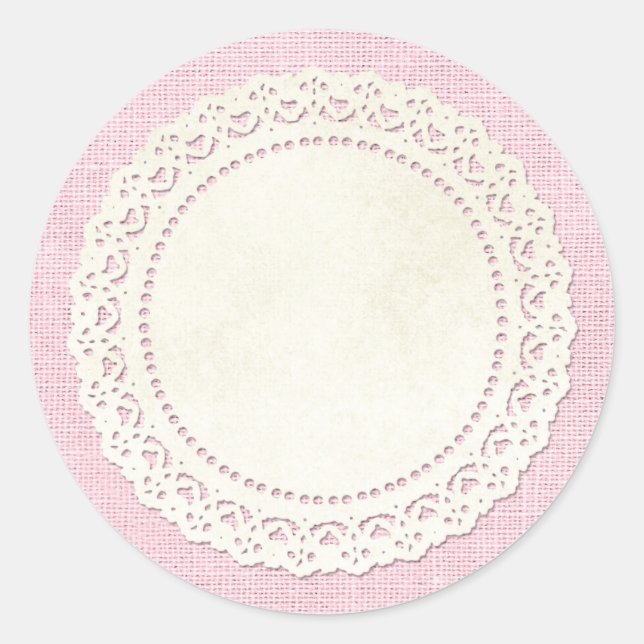 Adesivo Rústico Raiva Doily em Shabby Pink Burlap (Frente)