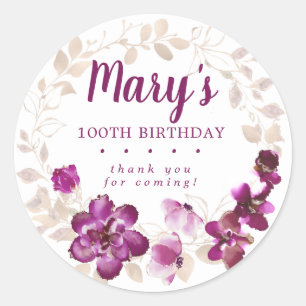 Adesivo Rústico Rosa Rosa Floral 100º Aniversário Obrig