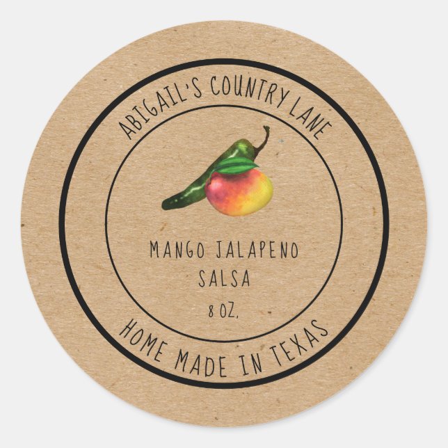 Adesivo Rústico Rótulo de Salsa de Manga Jalapeno Feito no (Frente)