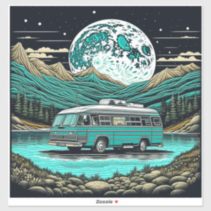 Adesivo RV Camper Vintage Verde Água nas Montanhas Retro
